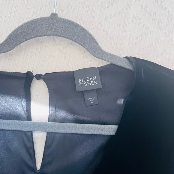 Eileen Fisher Black Velvet Long Sleeve Dress Rayon Silk Blend Size M - Picture 3 of 7